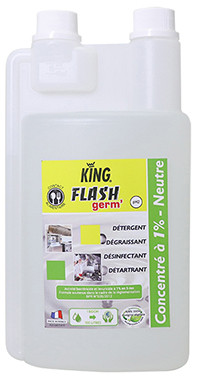 Désinfectant détergent dégraissant multi-usages - FLASH'GERM - CONCENTRE 1% SUPER ECONOMIQUE ! - NEUTRE - 1L - KING