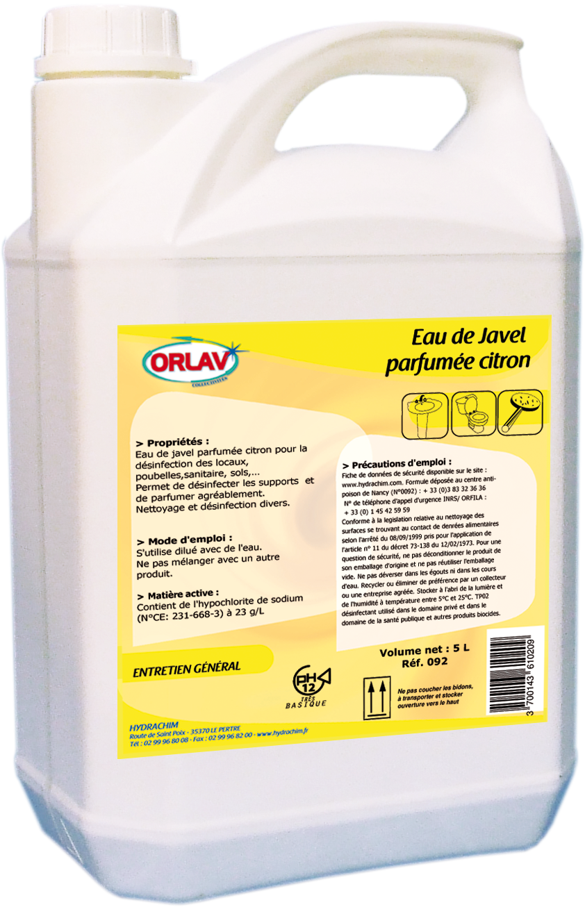 Concentré de javel 9,6% de chlore actif - Bidon de 5L 