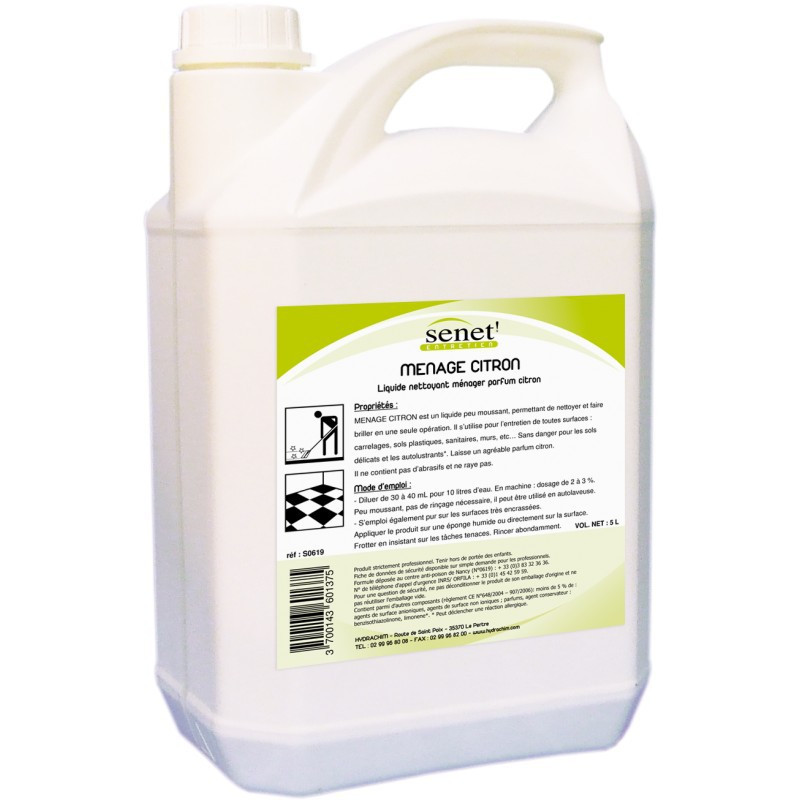 Nettoyant ménage parfumé SENET - HYDRACHIM - 5L-Citron